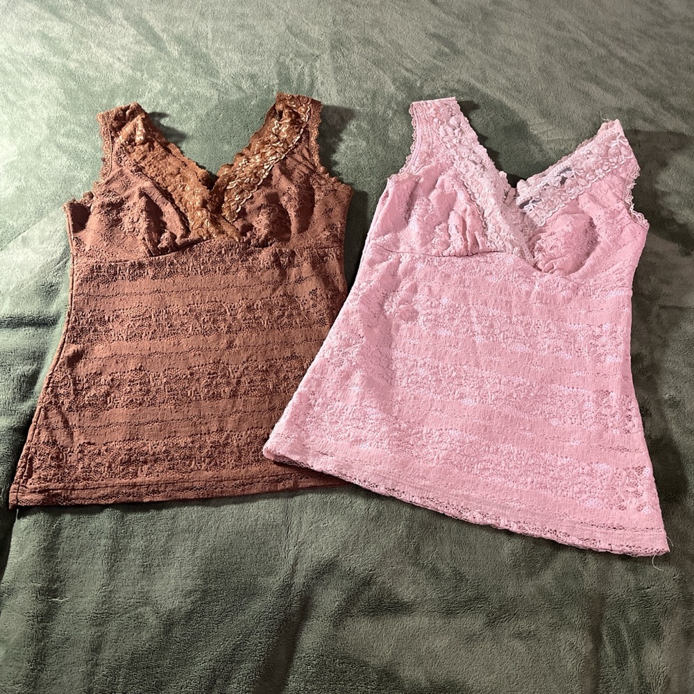 Brown and Pink Lace Tank Top bundle